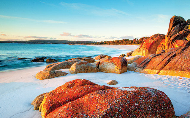 View of red rocks at Bay of Fires, Tasmania, Australia - Destination Australia - Lineupping