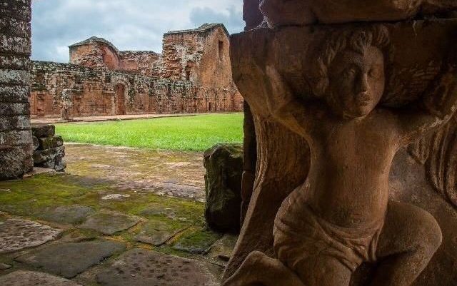 Statue at Encarnacion Jesuits Ruins in Trinidad Jesus, Paraguay - Destination Paraguay - Lineupping