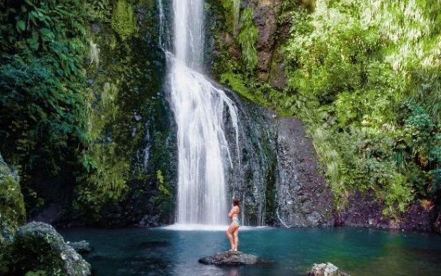Bather at Kitekite Falls, Waitakere Ranges, New Zealand - Destination New Zealand - Lineupping