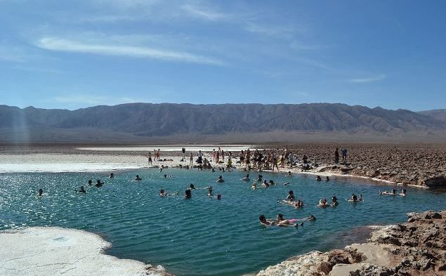 Bathers at Lagunas Escondidas de Baltinache, Antofagasta Region, Chile - Destination Chile - Lineupping