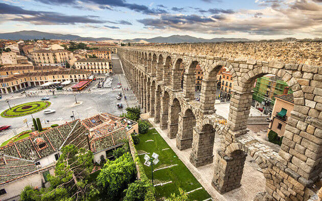 Aerial view of Segovia Roman aqueduct, Spain - Destination Europe - Lineupping
