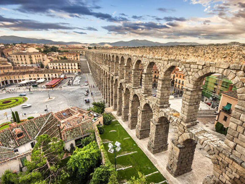 Segovia Roman aqueduct aerial view, Spain - Destination Europe - Lineupping