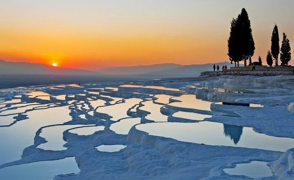View of Pamukkale springs at sunset in Hierapolis, Turkey - Destination Middle East - Lineupping